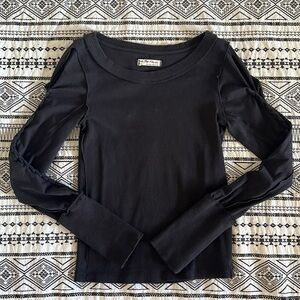 Free People Women's Daisy Chain Cuff Knit Long Sleeve Top Size Small Color Black